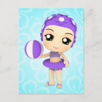 Chibi Girl Pool Party Postkarte