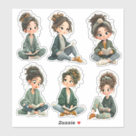 Chibi Girl Reading Sticker Sheet