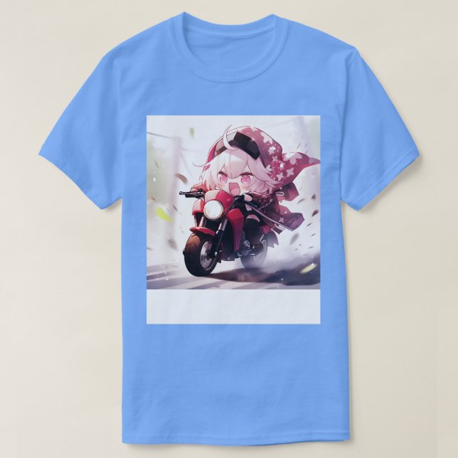 Chibi Girl Ride Motorräder T-Shirt (Design vorne)
