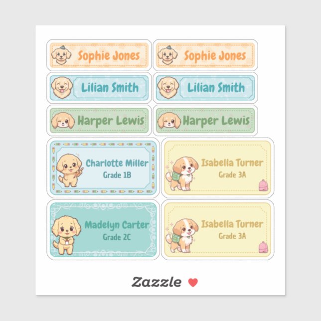 Chibi Golden Retriever Name Labels - Pastel School (Blatt)