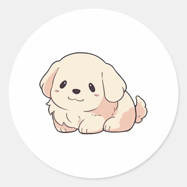 Chibi Golden Retriever Welppy Runder Aufkleber (Vorderseite)
