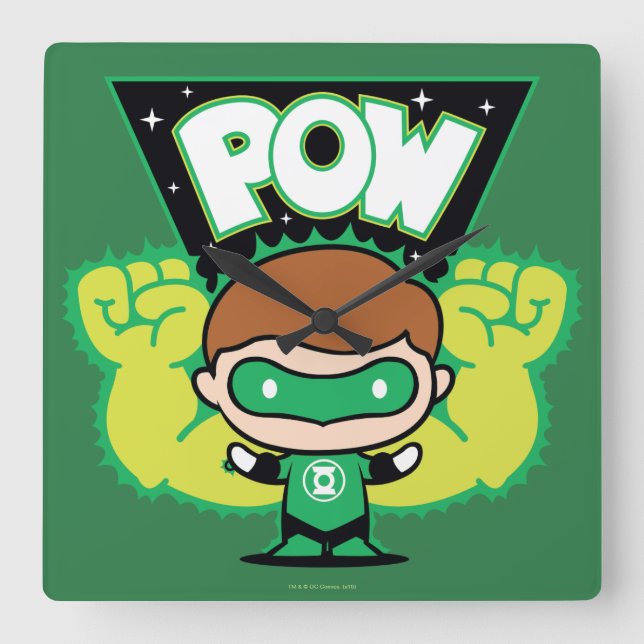 Chibi Green Lantern bilden Riesenfäuste Quadratische Wanduhr (Vorderseite)