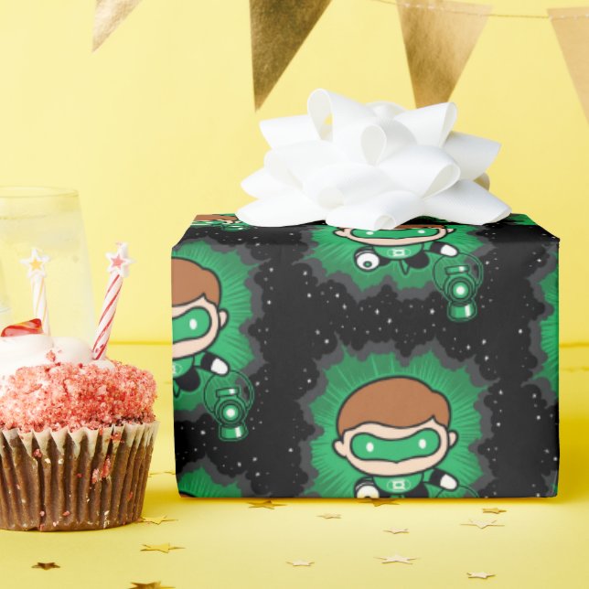 Chibi Green Lantern fliegen durch den Weltraum Geschenkpapier (Geburtstagsparty)