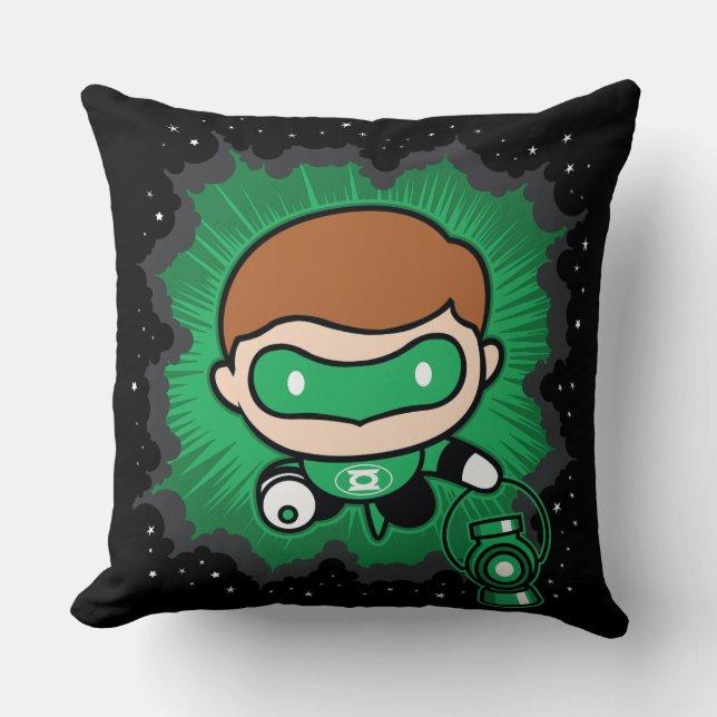 Chibi Green Lantern fliegen durch den Weltraum Kissen (Vorderseite)