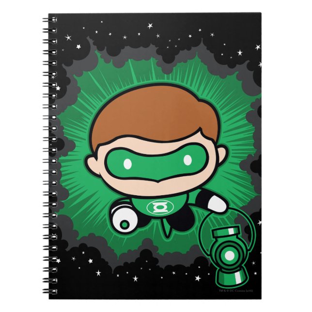 Chibi Green Lantern fliegen durch den Weltraum Notizblock (Vorderseite)