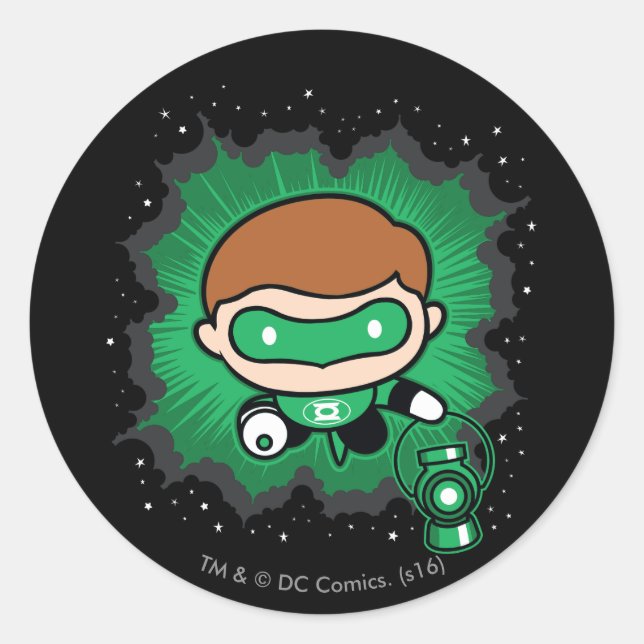 Chibi Green Lantern fliegen durch den Weltraum Runder Aufkleber (Vorderseite)