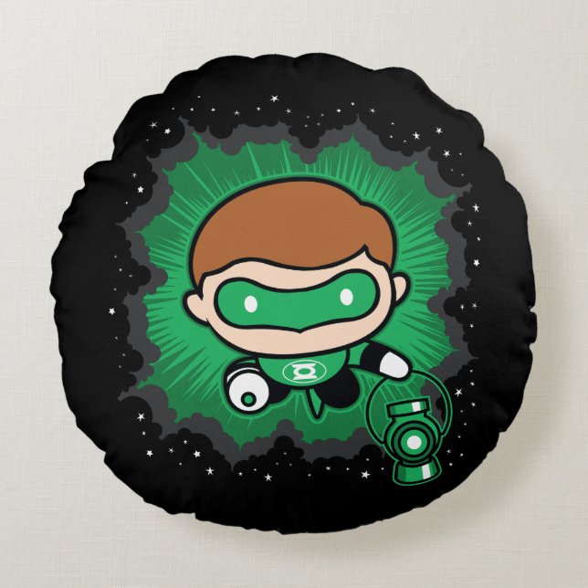 Chibi Green Lantern fliegen durch den Weltraum Rundes Kissen (Vorderseite)