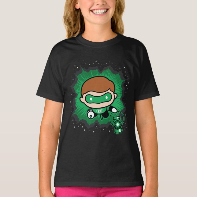 Chibi Green Lantern fliegen durch den Weltraum T-Shirt (Vorderseite)
