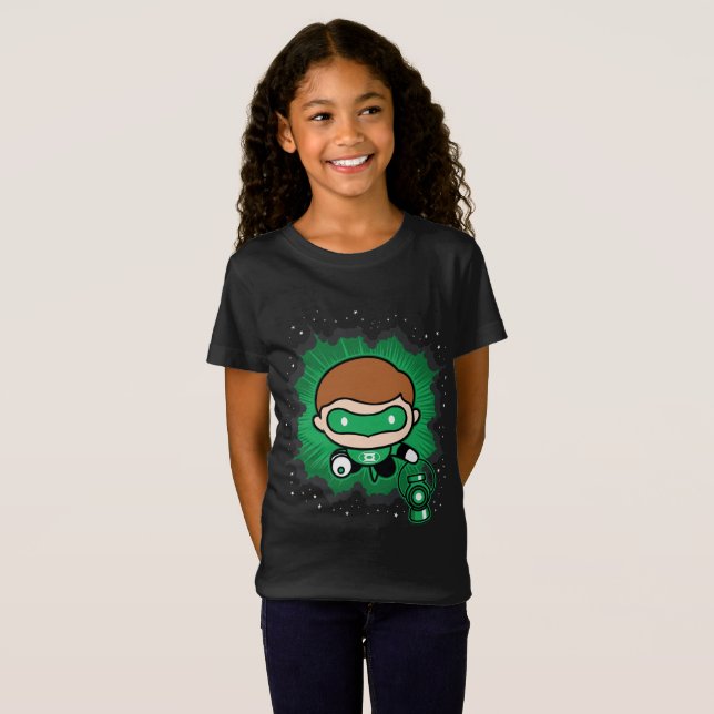 Chibi Green Lantern fliegen durch den Weltraum T-Shirt (Vorne ganz)