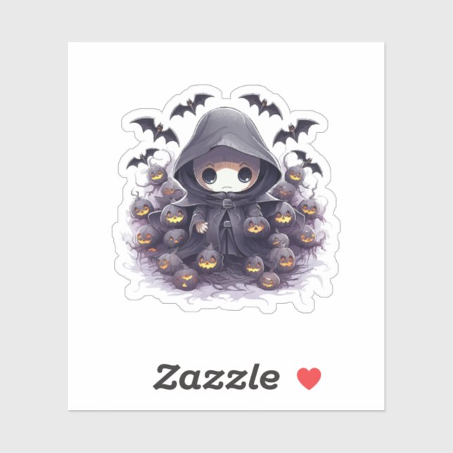 Chibi Grim Sensenmann Halloween - Adorable Dark Fa Aufkleber (Blatt)