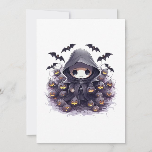Chibi Grim Sensenmann Halloween - Adorable Dark Fa Einladung (Vorderseite)