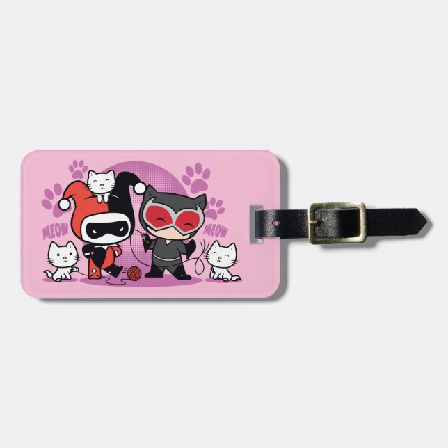 Chibi Harley Quinn & Chibi Catwoman mit Katzen Gepäckanhänger (Vorderseite horizontal)