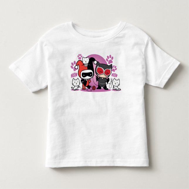 Chibi Harley Quinn & Chibi Catwoman mit Katzen Kleinkind T-shirt (Vorderseite)
