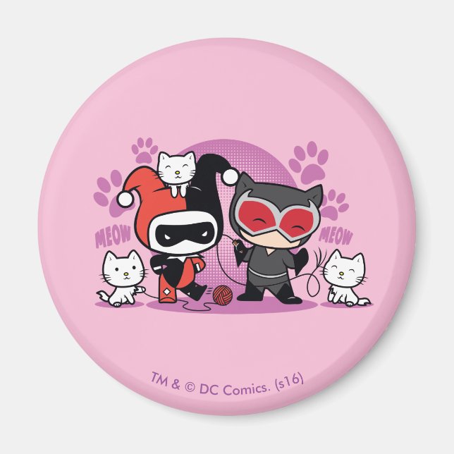 Chibi Harley Quinn & Chibi Catwoman mit Katzen Magnet (Vorne)