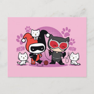 Chibi Harley Quinn & Chibi Catwoman mit Katzen Postkarte