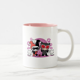 Chibi Harley Quinn & Chibi Catwoman mit Katzen Zweifarbige Tasse