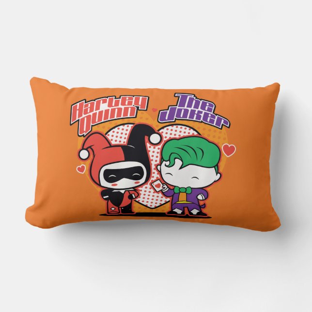 Chibi Harley Quinn & Chibi Joker Hearts Lendenkissen (Vorderseite)