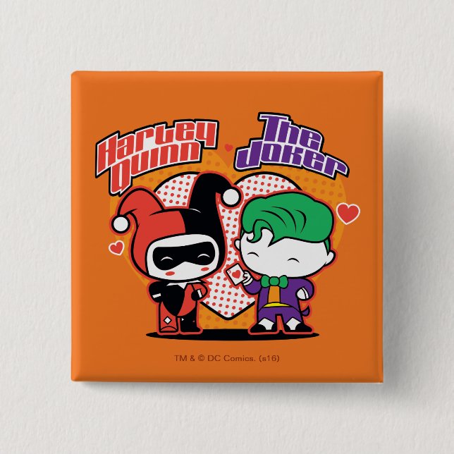 Chibi Harley Quinn & Chibi Joker Herzen Button (Vorderseite)