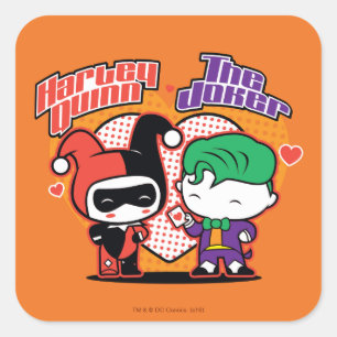 Chibi Harley Quinn & Chibi Joker Herzen Quadratischer Aufkleber