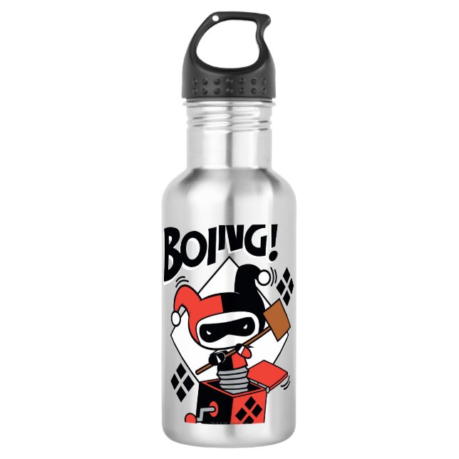 Chibi Harley-Quinn-in-A-Box mit Hammer Edelstahlflasche (Vorderseite)