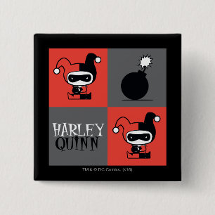 Chibi Harley Quinn Schachbrett Pattern Button