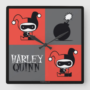 Chibi Harley Quinn Schachbrett Pattern Quadratische Wanduhr