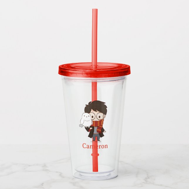 Chibi HARRY POTTER™ & Hedwig Acryltrinkbecher (Vorderseite)