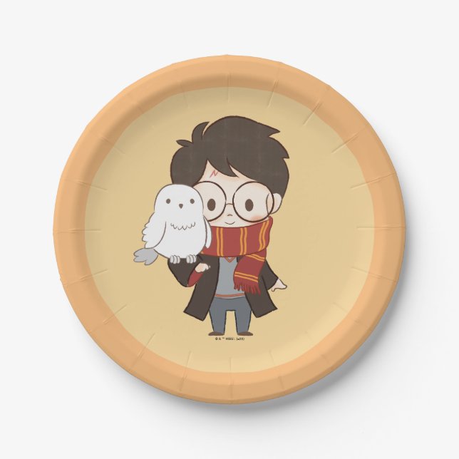 Chibi HARRY POTTER™ & Hedwig Pappteller (Vorderseite)