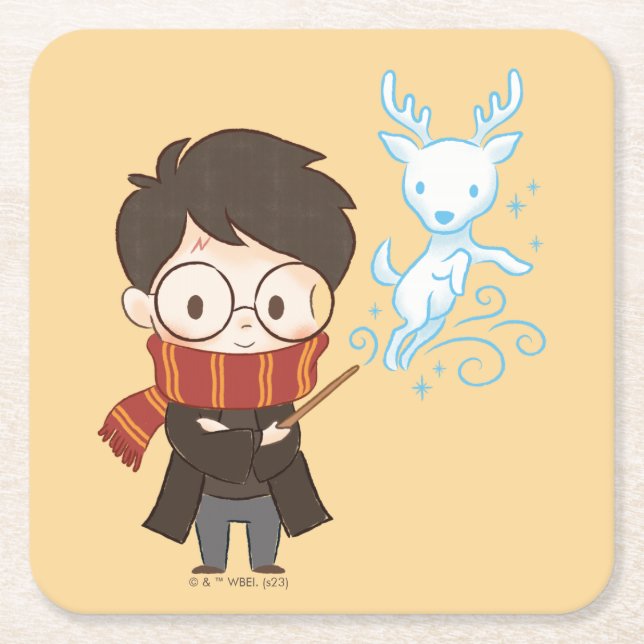 Chibi HARRY POTTER™ Patronus Rechteckiger Pappuntersetzer (Vorderseite)
