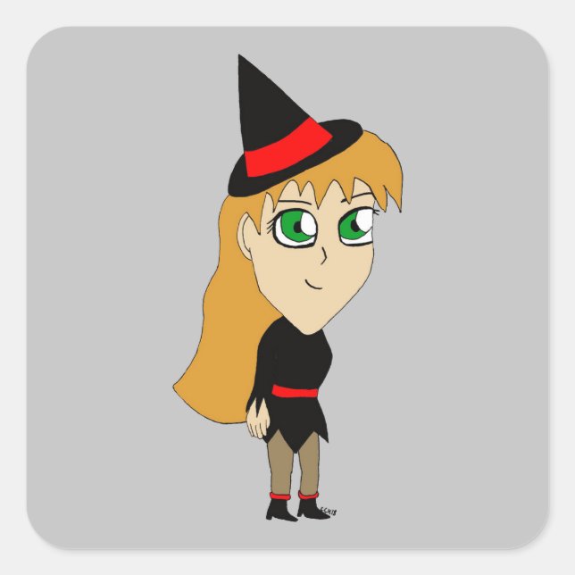 Chibi-Hexe Quadratischer Aufkleber (Vorderseite)
