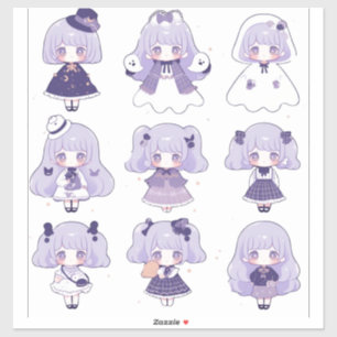 Chibi im Lila Pop Art Custom-Cut Vinyl Sticker