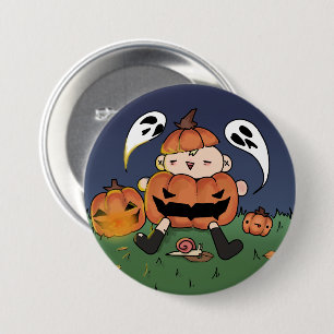 Chibi in Kürbiskostüm, Halloween-Theme-Button Button