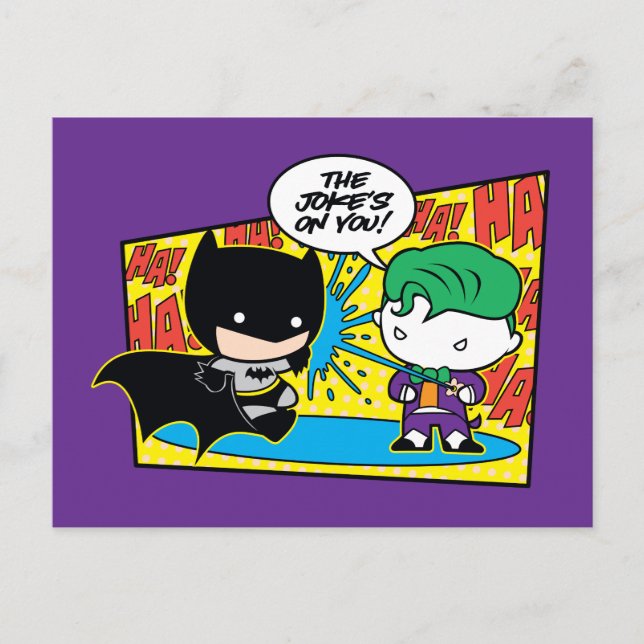 Chibi Joker Pranking Chibi Batman Postkarte (Vorderseite)