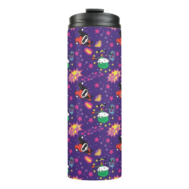 Chibi Joker und Harley Pattern Thermosbecher (Vorderseite)