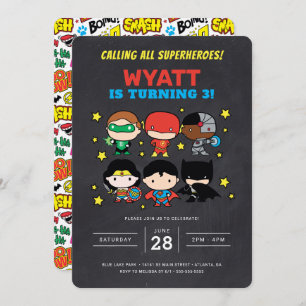 Chibi Justice League Chalkboard Geburtstagsfeier E Einladung