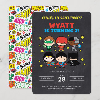 Chibi Justice League Chalkboard Geburtstagsfeier E Einladung