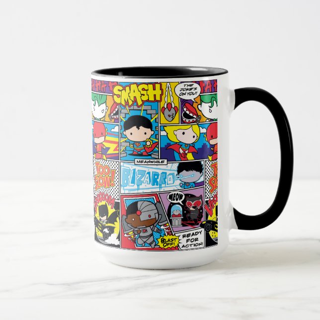 Chibi Justice League Comic Book Pattern Tasse (Rechts)