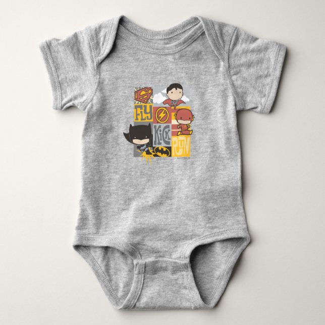 Chibi Justice League | Fliegen, Kick, Run Baby Strampler (Vorderseite)