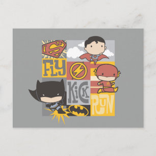 Chibi Justice League   Fliegen, Kick, Run Postkarte