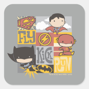 Chibi Justice League   Fliegen, Treten, Laufen Quadratischer Aufkleber