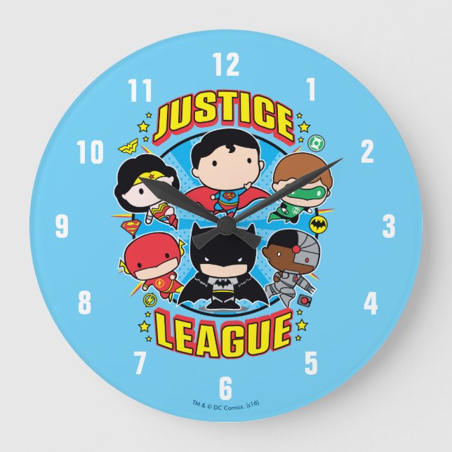 Chibi Justice League Group Große Wanduhr (Vorderseite)