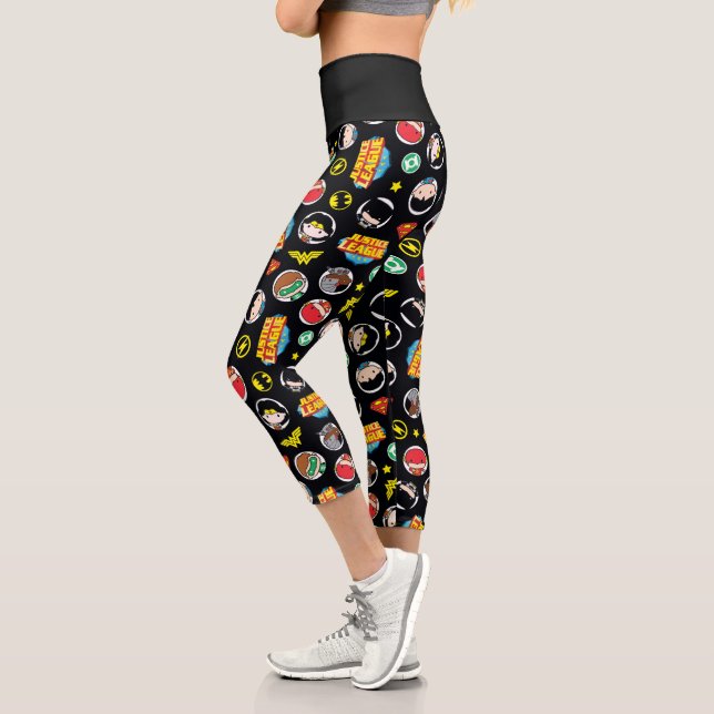 Chibi Justice League Heroes and Logos Pattern Capri Leggings (Links)