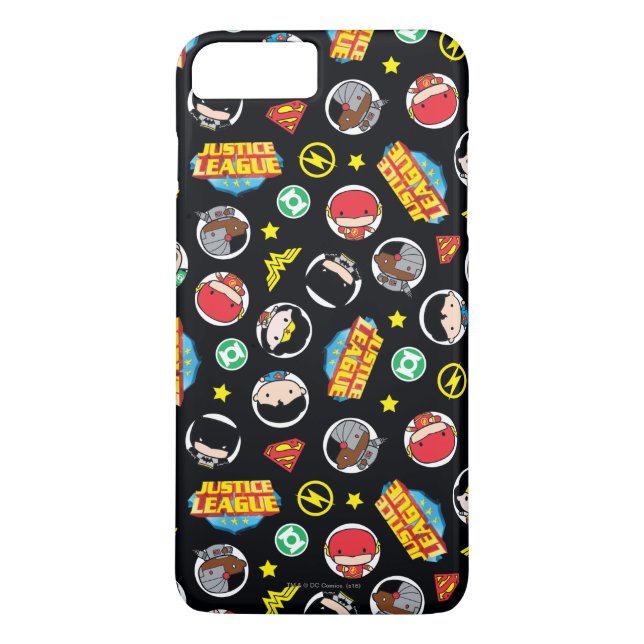 Chibi Justice League Heroes and Logos Pattern Case-Mate iPhone Hülle (Rückseite)