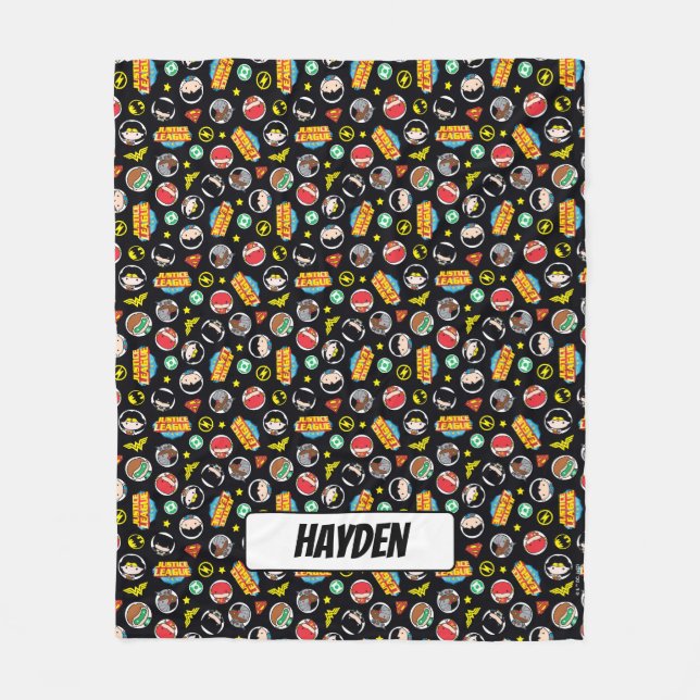 Chibi Justice League Heroes and Logos Pattern Fleecedecke (Vorderseite)