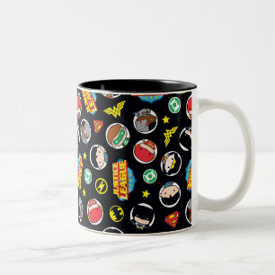 Chibi Justice League Heroes and Logos Pattern Zweifarbige Tasse