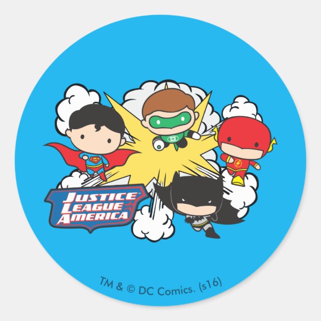 Chibi Justice League of America Explosion Runder Aufkleber (Vorderseite)