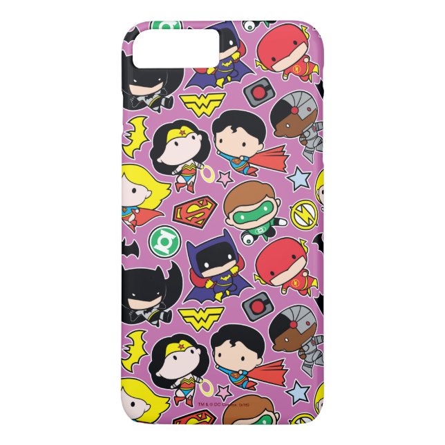 Chibi Justice League Pattern auf Lila Case-Mate iPhone Hülle (Rückseite)
