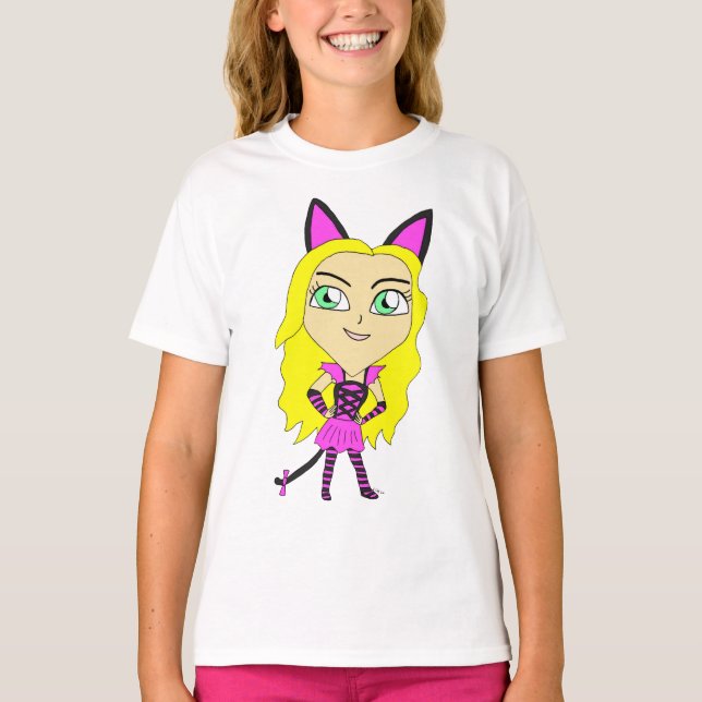 Chibi-Katze Mädchen  T-Shirt (Vorderseite)