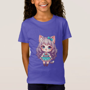 Chibi-Katzenmädchen im Türkisen Kleid T-Shirt