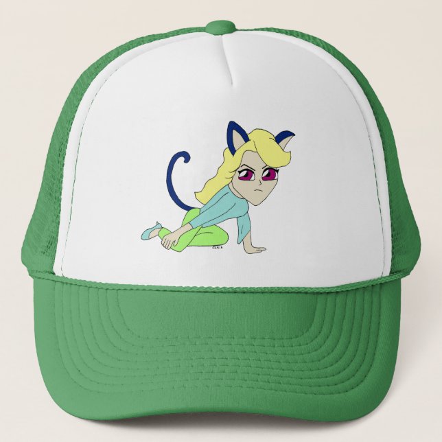 Chibi-Katzenmädchen Truckerkappe (Vorderseite)